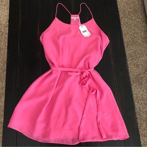NWT-Naked Zebra Solid Pink Women’s Racerback Short Mini Dress with Sash, S